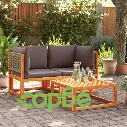 Градински дивани ъглови с възглавници, 2 бр., дърво, акация и ратан ➤ топ цена ➤ sorbe.bg