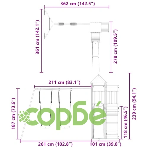 Комбинирано детско съоръжение за игра, импрегниран бор ➤ топ цена ➤ sorbe.bg