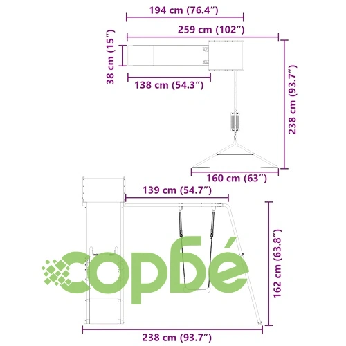 Комбинирано детско съоръжение за игра на открито, бор масив ➤ топ цена ➤ sorbe.bg