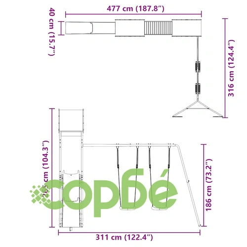 Комбинирано детско съоръжение за игра на открито, бор масив ➤ топ цена ➤ sorbe.bg