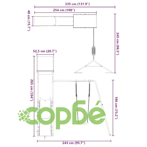 Комбинирано детско съоръжение за игра на открито, бор масив ➤ топ цена ➤ sorbe.bg