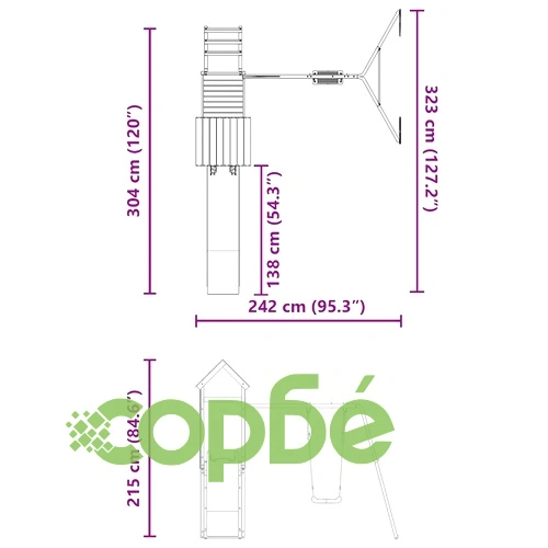 Комбинирано детско съоръжение, масивна дугласка дървесина ➤ топ цена ➤ sorbe.bg