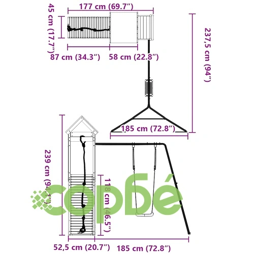 Комбинирано детско съоръжение, масивна дугласка дървесина ➤ топ цена ➤ sorbe.bg