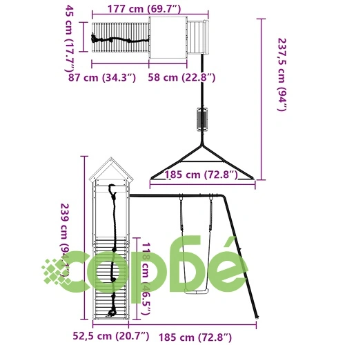 Комбинирано детско съоръжение за игра, импрегниран бор ➤ топ цена ➤ sorbe.bg