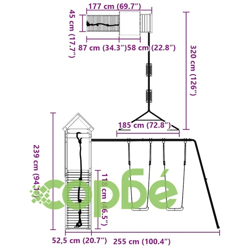 Комбинирано детско съоръжение за игра, импрегниран бор ➤ топ цена ➤ sorbe.bg