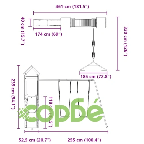 Комбинирано детско съоръжение за игра на открито, бор масив ➤ топ цена ➤ sorbe.bg