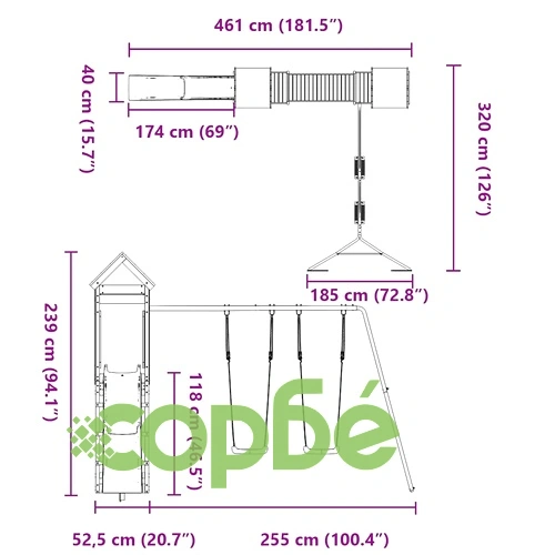 Комбинирано детско съоръжение за игра, импрегниран бор ➤ топ цена ➤ sorbe.bg