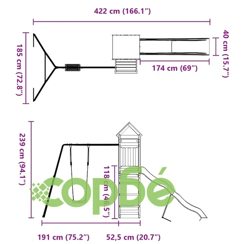Комбинирано детско съоръжение за игра на открито, бор масив ➤ топ цена ➤ sorbe.bg