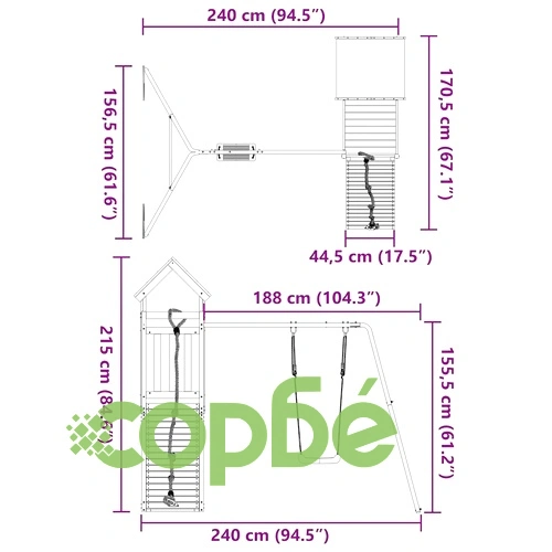 Комбинирано детско съоръжение за игра, импрегниран бор ➤ топ цена ➤ sorbe.bg