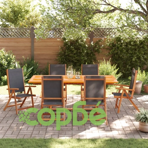 Градински трапезен комплект, 7 части, акация масив и textilene ➤ топ цена ➤ sorbe.bg