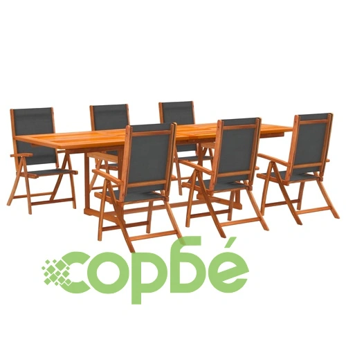Градински трапезен комплект, 7 части, акация масив и textilene ➤ топ цена ➤ sorbe.bg