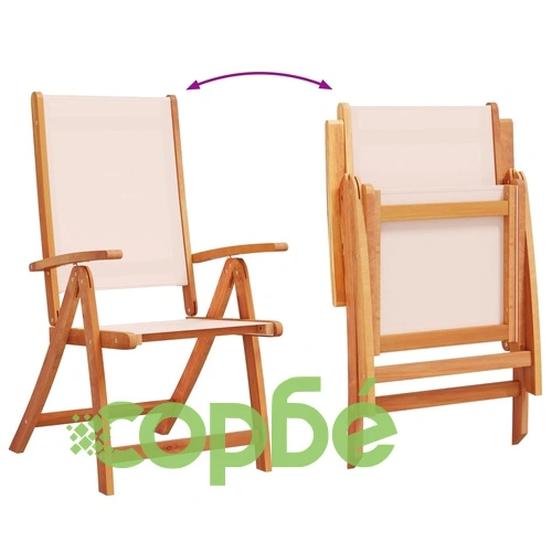 Градински трапезен комплект, 7 части, акация масив и textilene ➤ топ цена ➤ sorbe.bg