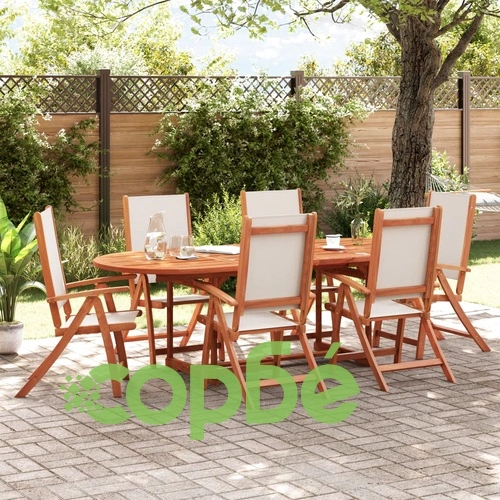 Градински трапезен комплект, 7 части, акация масив и textilene ➤ топ цена ➤ sorbe.bg