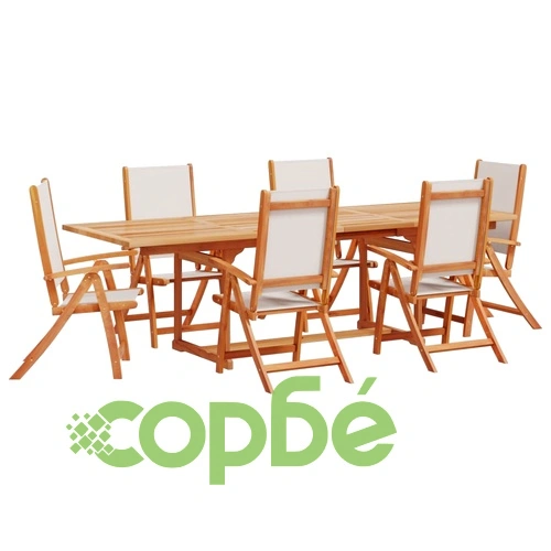 Градински трапезен комплект, 7 части, акация масив и textilene ➤ топ цена ➤ sorbe.bg