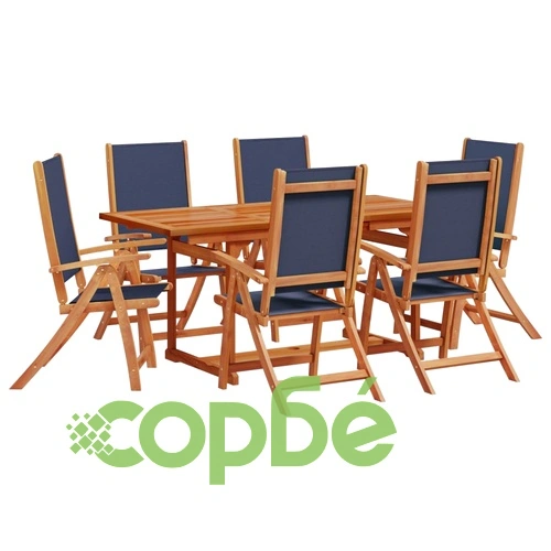Градински трапезен комплект, 7 части, акация масив и textilene ➤ топ цена ➤ sorbe.bg
