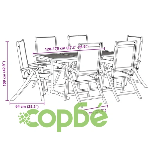 Градински трапезен комплект, 7 части, акация масив и textilene ➤ топ цена ➤ sorbe.bg