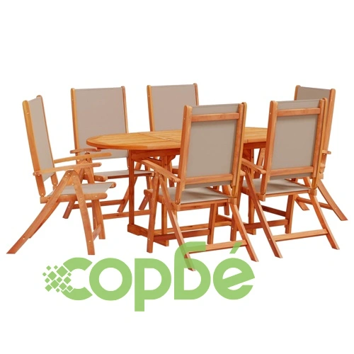 Градински трапезен комплект, 7 части, акация масив и textilene ➤ топ цена ➤ sorbe.bg