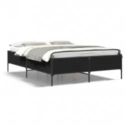 Рамка за легло, черна, 150x200 см, инженерно дърво и метал