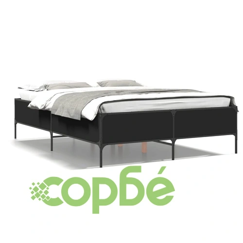 Рамка за легло, черна, 140x190 см, инженерно дърво и метал ➤ топ цена ➤ sorbe.bg