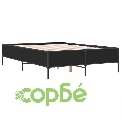 Рамка за легло, черна, 140x190 см, инженерно дърво и метал ➤ топ цена ➤ sorbe.bg