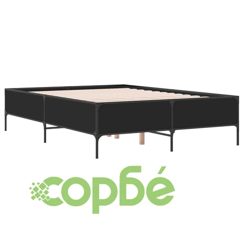 Рамка за легло, черна, 140x190 см, инженерно дърво и метал ➤ топ цена ➤ sorbe.bg