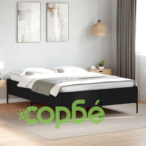 Рамка за легло, черна, 140x190 см, инженерно дърво и метал ➤ топ цена ➤ sorbe.bg
