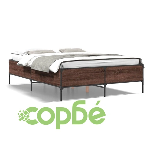 Рамка за легло, кафяв дъб, 140x190 см, инженерно дърво и метал ➤ топ цена ➤ sorbe.bg