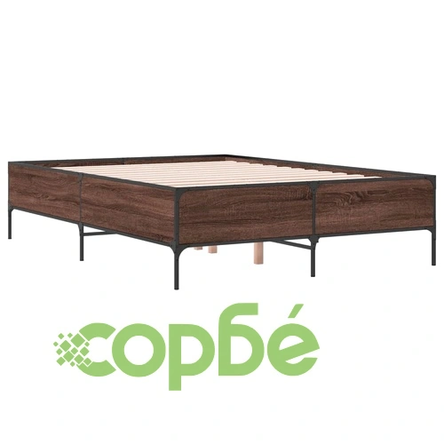 Рамка за легло, кафяв дъб, 140x190 см, инженерно дърво и метал ➤ топ цена ➤ sorbe.bg