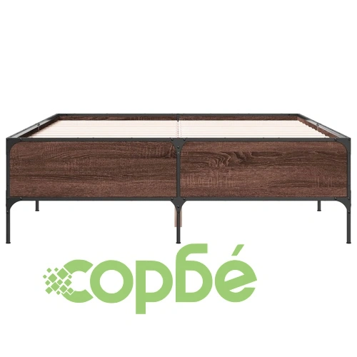 Рамка за легло, кафяв дъб, 140x190 см, инженерно дърво и метал ➤ топ цена ➤ sorbe.bg