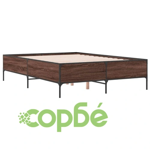 Рамка за легло, кафяв дъб, 140x190 см, инженерно дърво и метал ➤ топ цена ➤ sorbe.bg