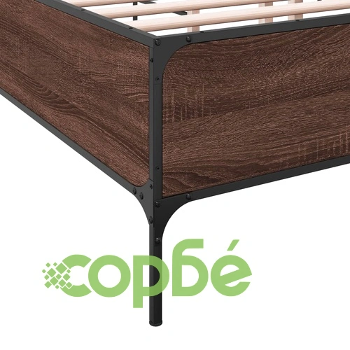 Рамка за легло, кафяв дъб, 140x190 см, инженерно дърво и метал ➤ топ цена ➤ sorbe.bg