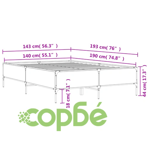 Рамка за легло, кафяв дъб, 140x190 см, инженерно дърво и метал ➤ топ цена ➤ sorbe.bg