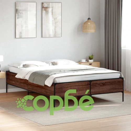 Рамка за легло, кафяв дъб, 140x190 см, инженерно дърво и метал ➤ топ цена ➤ sorbe.bg