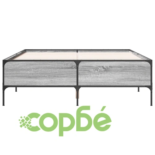 Рамка за легло, сив сонома, 135x190 см, инженерно дърво и метал ➤ топ цена ➤ sorbe.bg