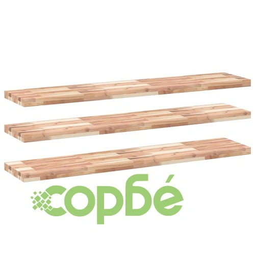 Плаващ рафт 3 бр 120x30x4 см необработено дърво акация масив ➤ топ цена ➤ sorbe.bg