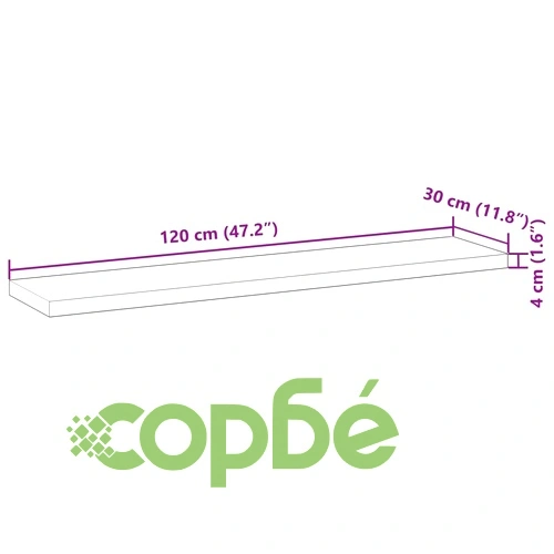 Плаващ рафт 3 бр 120x30x4 см необработено дърво акация масив ➤ топ цена ➤ sorbe.bg