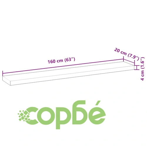 Плаващ рафт, 2 бр, 160x20x4 см, маслен финиш, акация масив ➤ топ цена ➤ sorbe.bg