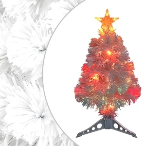 Изкуствена осветена коледна елха бяла 64 см оптично влакно