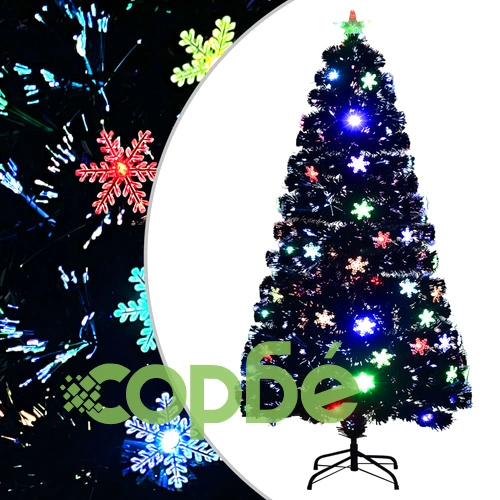 Коледна елха с LED снежинки, черна, 120 см, оптично влакно ➤ топ цена ➤ sorbe.bg