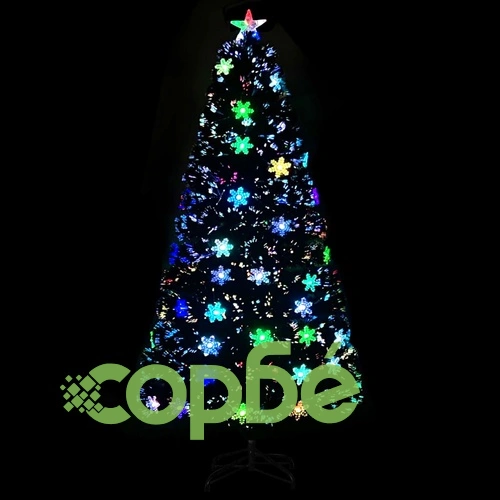 Коледна елха с LED снежинки, черна, 120 см, оптично влакно ➤ топ цена ➤ sorbe.bg