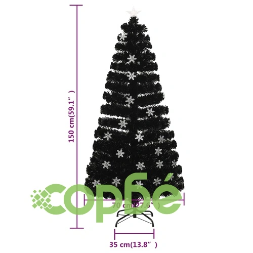 Коледна елха с LED снежинки, черна, 150 см, оптично влакно ➤ топ цена ➤ sorbe.bg