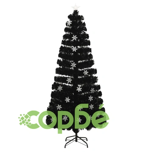 Коледна елха с LED снежинки, черна, 180 см, оптично влакно ➤ топ цена ➤ sorbe.bg