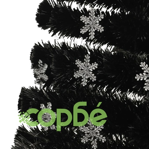 Коледна елха с LED снежинки, черна, 180 см, оптично влакно ➤ топ цена ➤ sorbe.bg