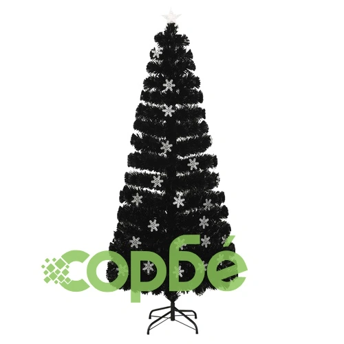 Коледна елха с LED снежинки, черна, 210 см, оптично влакно ➤ топ цена ➤ sorbe.bg