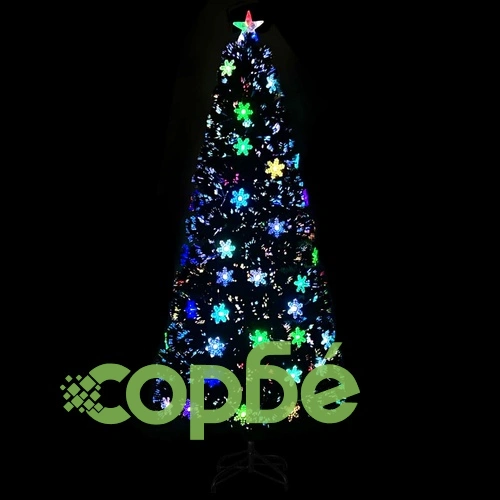 Коледна елха с LED снежинки, черна, 210 см, оптично влакно ➤ топ цена ➤ sorbe.bg