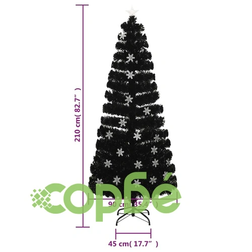 Коледна елха с LED снежинки, черна, 210 см, оптично влакно ➤ топ цена ➤ sorbe.bg