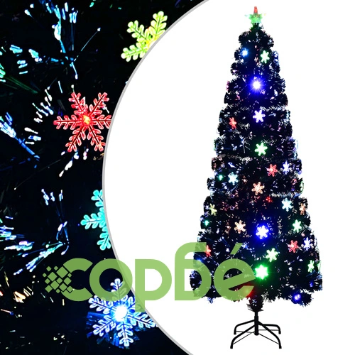 Коледна елха с LED снежинки, черна, 240 см, оптично влакно ➤ топ цена ➤ sorbe.bg