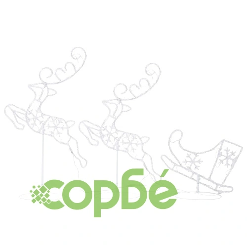 Акрилни летящи коледни елени с шейна 260x21x87 см студено бяло ➤ топ цена ➤ sorbe.bg