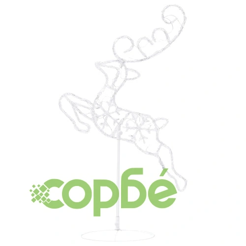 Акрилни летящи коледни елени с шейна 260x21x87 см студено бяло ➤ топ цена ➤ sorbe.bg