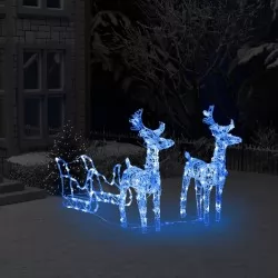 Коледна украса северни елени с шейна 160 LED 130 см акрил